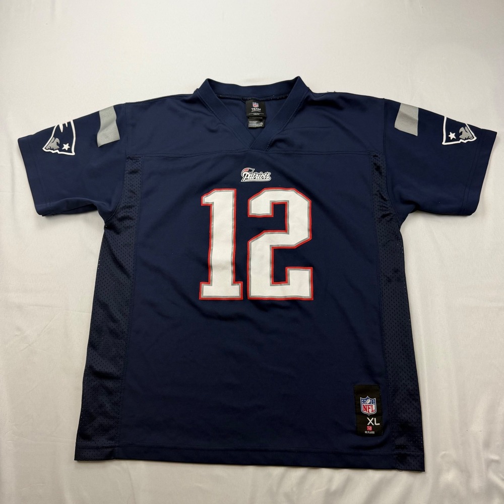 NFL Team Apparel Jersey Kids XL Navy Tom Brady New England Patriots 12 Football